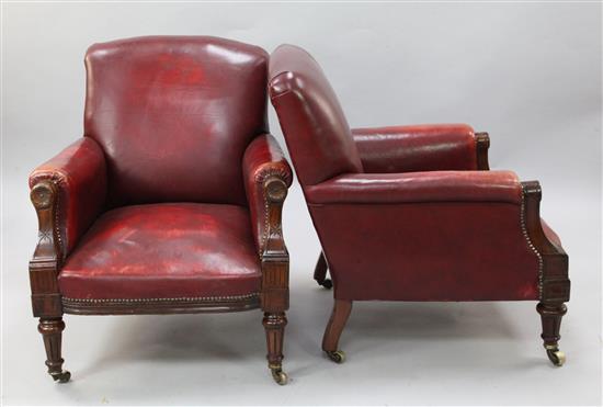 A near pair of Victorian mahogany armchairs, H.2ft 10in.